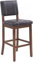 Furnifact Rubberwood Bar Stool with Faux Leather Seat, Mid-Century Modern Bar Height Chairs for Kitchen Island or Bar Stools, Brown