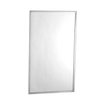 B- 18" W x 24" H Channel Frame Plate Glass Mirror by Bobrick – 24"L x 18"W, Glass, Stainless Steel, Model 165 1824