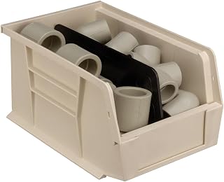QUANTUM STORAGE SYSTEMS 4350122 Plastic Hang & Stack Bin, Ivory - 9.25 x 6 x 5 in.