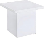 Furnifact High-Gloss Melamine Square Side Table with Contemporary Base, Small End Table for Living Room or Bedroom, White