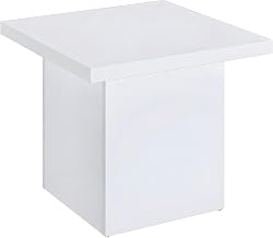 Furnifact High-Gloss Melamine Square Side Table with Contemporary Base, Small End Table for Living Room or Bedroom, White
