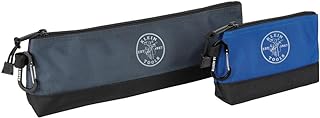 KLEIN TOOLS 55559 Stand-Up Zipper Bag Tool Pouch with Carabiners, 7-Inch Blue and 14-Inch Gray Utility Bags with Reinforced Bottom, 2-Pack
