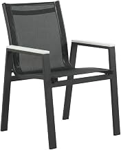 Black Fabric Outdoor Patio Dining Arm Chair Set of 2, Cushioned Seats, Arm and Back Support, Durable Material, Garden, Outdoor Dining