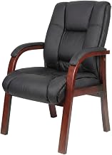 CaressoftPlus Upholstered Guest Chair with Cherry Wood Finished Frame, Mid-Back Reception Seating for Office and Home Office