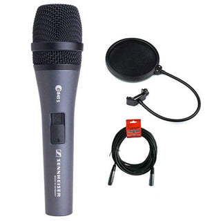 E845S Super-Cardioid Handheld Dynamic Microphone with Switch plus XLR-XLR Cable and Pop filter by Sennheiser – Metal, Black, Model 004516