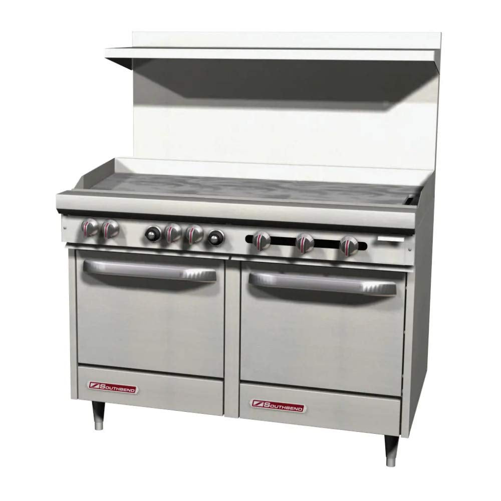 Southbend S-Series 48" Gas Restaurant Range w/ 48" Griddle & (2) Space Saver Ovens by South Bend – Stainless Steel, Model S48EE-4G