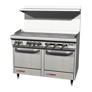 Southbend S-Series 48" Gas Restaurant Range w/ 48" Griddle & (2) Space Saver Ovens by South Bend – Stainless Steel, Model S48EE-4G