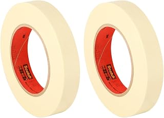 3M 201+ 1" x 60yd General Use Masking Tape - 1" x 60 Yards Roll, Crepe Paper, Natural (Pack of 2)