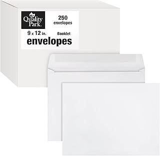 Quality Park Open-Side Booklet Envelope, Gummed, White, 9 x 12, 250 per Box, (37682)