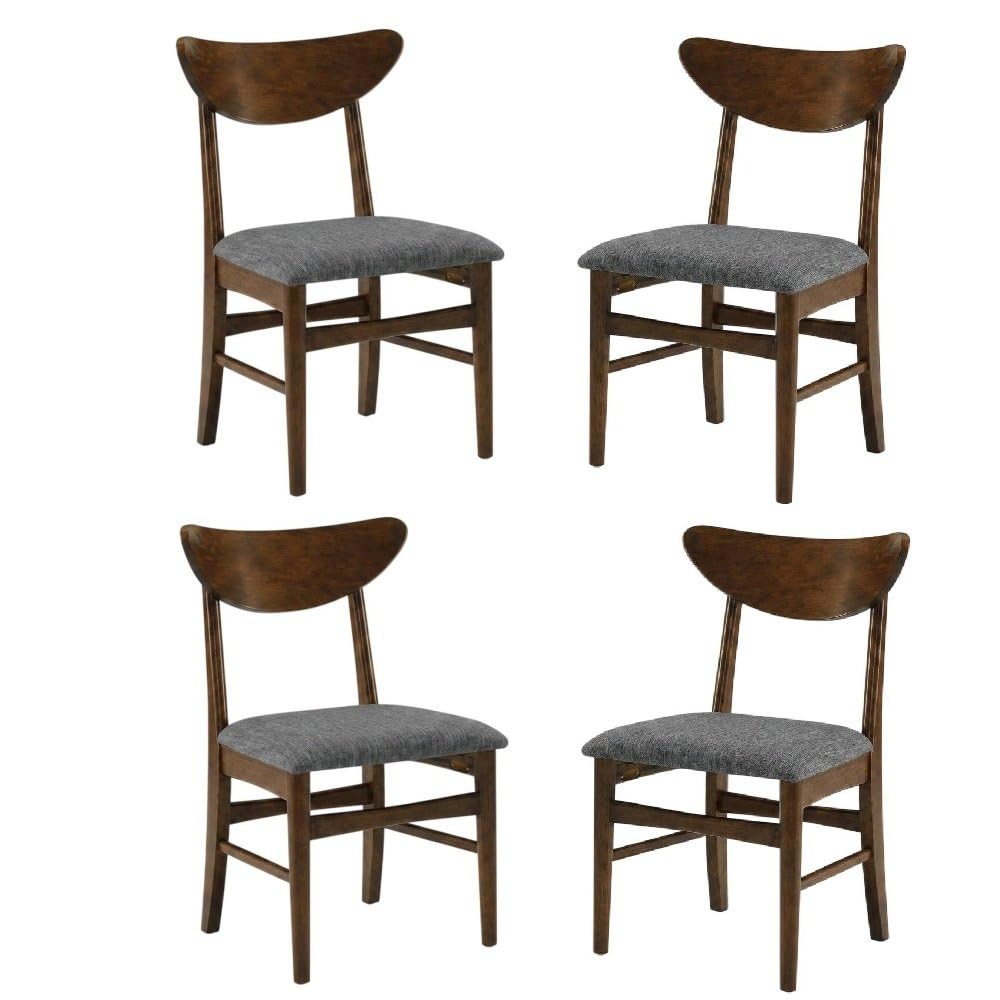 Brown Wood Dining Chairs Set by Furnifact – Rubberwood 70.00%,Polyester 10.00%,Foam 10.00%,Mdf 5.00%,Plywood 5.00%, Brown, Pack of 4