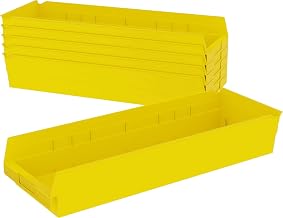 Akro-Mils 30184 Heavy Duty Plastic Shelf Bins, 24"x 8"x 4", Yellow, 6-Pack | Heavy Duty Nesting Storage Bins for Garage, Closet, Refrigerator, Kitchen, Cabinet, Drawer Organization, Pantry Organization