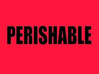 Polar Tech TAL513 Pressure Sensitive Permanent Adhesive Label, "PERISHABLE", 4" Length x 3" Width, Black on Red (Roll of 500)