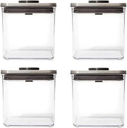 OXO Steel POP Container Big Short Sqaure - 2.8 Qt (Pack of 4) Airtight Food Storage Containers for Cereal, Grains & More, Grey