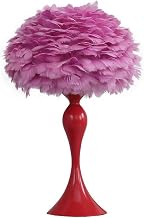 ORE International 18.25" in Medium Pink Feather Aquina Glaze Red Metal Contour Glam Table Lamp
