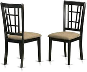 Furnifact Linen-Upholstered Solid Wood Dining Chair with Padded Seat, Upholstered Kitchen Chairs for Dining Room Table, Set of 2