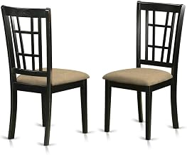 Furnifact Linen-Upholstered Solid Wood Dining Chair with Padded Seat, Upholstered Kitchen Chairs for Dining Room Table, Set of 2
