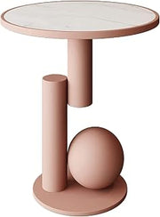 Modern Minimalist Round Coffee Table - 21.7" Height Sofa Side Table with Metal e - Slish Nightstand for Living Room & Bedroom - Mesa Creative Slate Design