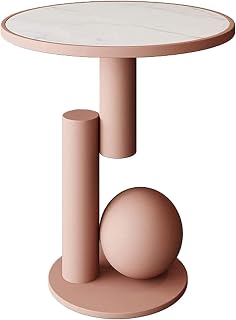 Modern Minimalist Round Coffee Table - 21.7" Height Sofa Side Table with Metal e - Slish Nightstand for Living Room & Bedroom - Mesa Creative Slate Design