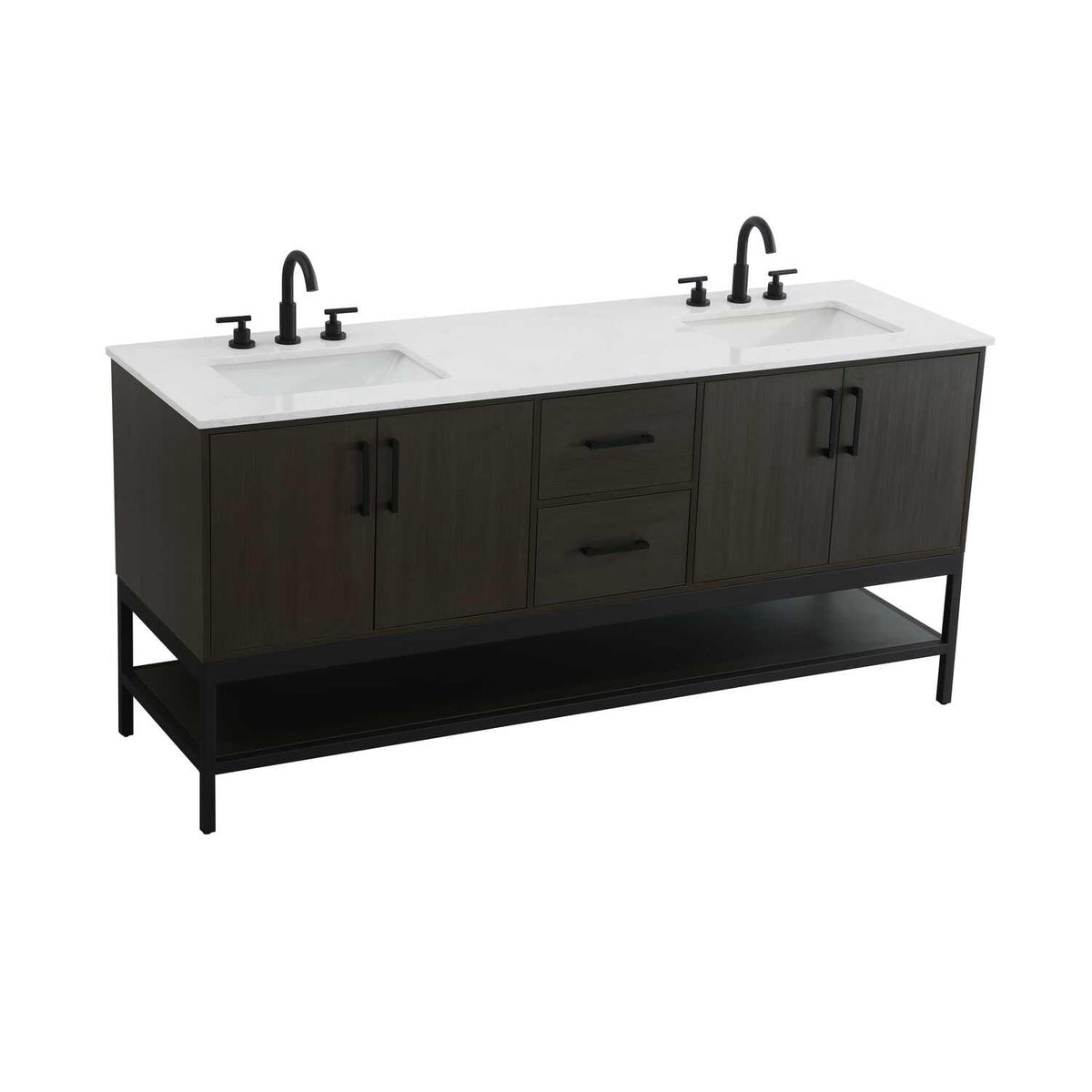 Elegant Kitchen and Bath 72" Double Bathroom Vanity in Mocha Brown by Elegant Lighting – 22" H x 72" W, Wood, Mocha Brown, Model VF60772DMMB