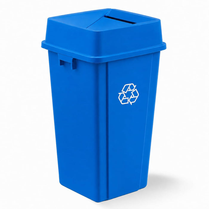 Square Recycling Bin with Drop Shot Lid – 25 Gallon, Blue, Indoor Outdoor