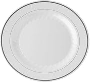 MASTERPIECE SILVER COLLECTION 10.25" WHITE PLASTIC PLATES PRINTED SILVER - 120 per case