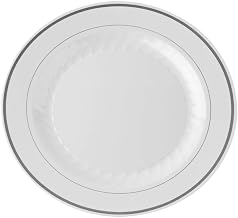 MASTERPIECE SILVER COLLECTION 10.25" WHITE PLASTIC PLATES PRINTED SILVER - 120 per case