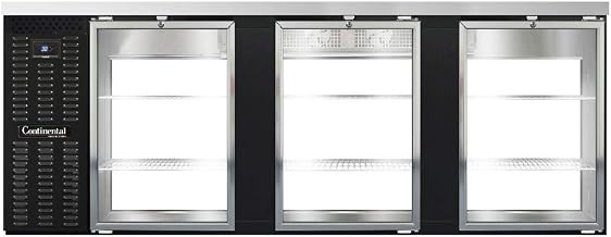 BBC90S-GD-PT Three Section Glass Door Refrigerated Pass-Thru Back Bar Cooler, 90" W x 34-3/4"H, Shallow Depth