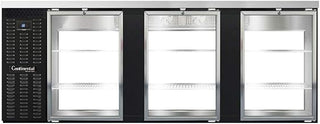 BBC90S-GD-PT Three Section Glass Door Refrigerated Pass-Thru Back Bar Cooler, 90" W x 34-3/4"H, Shallow Depth