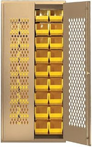QUANTUM STORAGE SYSTEMS Beige Specialty Cabinet W/36 Blue Bins
