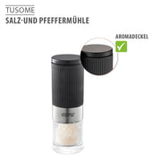 Spice Mill by GEFU – 7 x 3.6 x 9.2 cm, Plastic, Ceramic, High Grade Stainless steel, Black, Model GF34621