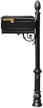 Lewiston Cast Aluminum Post Mount Mailbox with Aluminum Mailbox, Ornate Base and Pineapple Finial, Black, Ships in 2 boxes