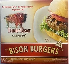 TenderBison All Natural Bison Burgers, 5.3 oz (1/3 Lb), 36 Count | 12-16 oz Boxes, Total 36 Burgers