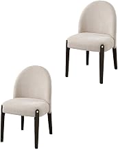 Furnifact Chenille-Upholstered Dining Chair Set of 2 with Wood Legs, Upholstered Dining Room Chairs for Living Room, Beige Chenille & & Espresso