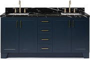 ARIEL Taylor 72 Inch Double Rectangle Sink Bathroom Vanity with Nero Marquina Black Quartz Countertop 1.5 Inch in Midnight Blue