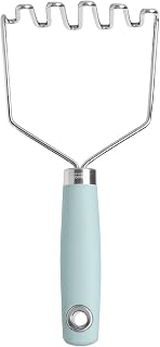 Tovolo Elements Stainless Steel Masher Tool for Mashing Potatoes Avocado Vegetables & More, Dishwasher Safe Potato Masher with Comfort Grip Handle Hanging Loop for Convenient Storage, Blue Haze