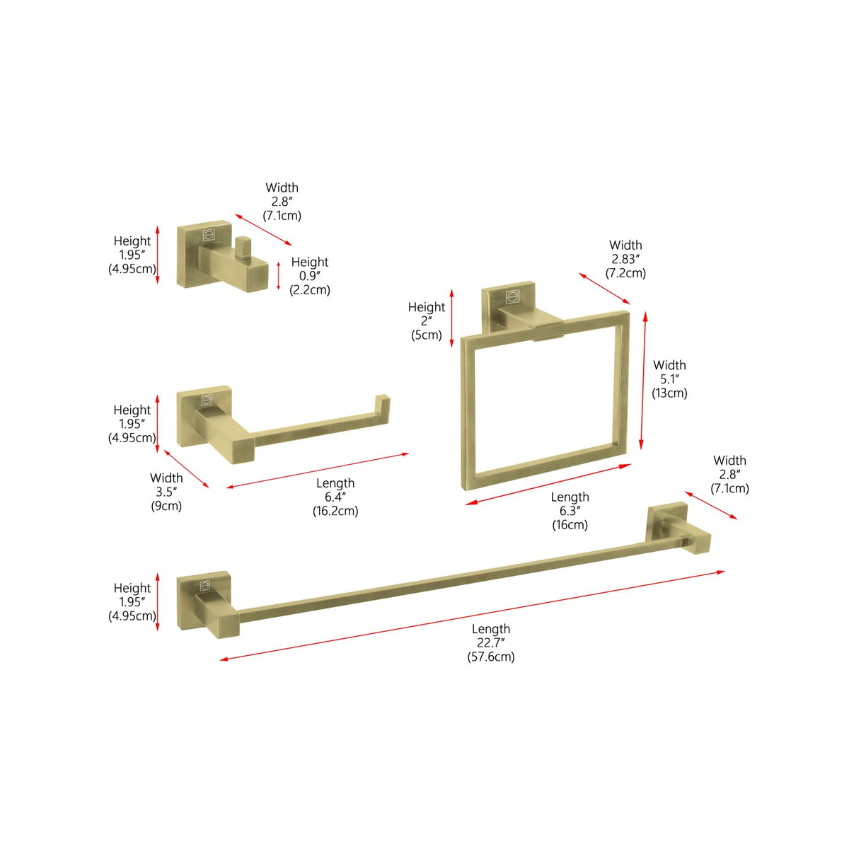 Isla 4-Pc Stainless Steel Hardware Set in Gold by Elegant Kitchen and Bath – Stainless Steel, Gold, Model HWB-12S4BGD