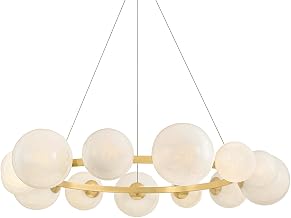 Hudson Valley Lighting Pacama 13-Light Chandelier | Aged Brass with Seeded Cloud Glass Globes | Grand Modern Celestial Ring Pendant Light Fixture | 5555-AGB