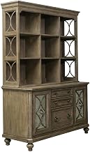 Heathered Taupe Credenza and Hutch Set, Rubberwood Solids, Cathedral White Oak Veneers, Durable Construction, Elegant Storage Solution