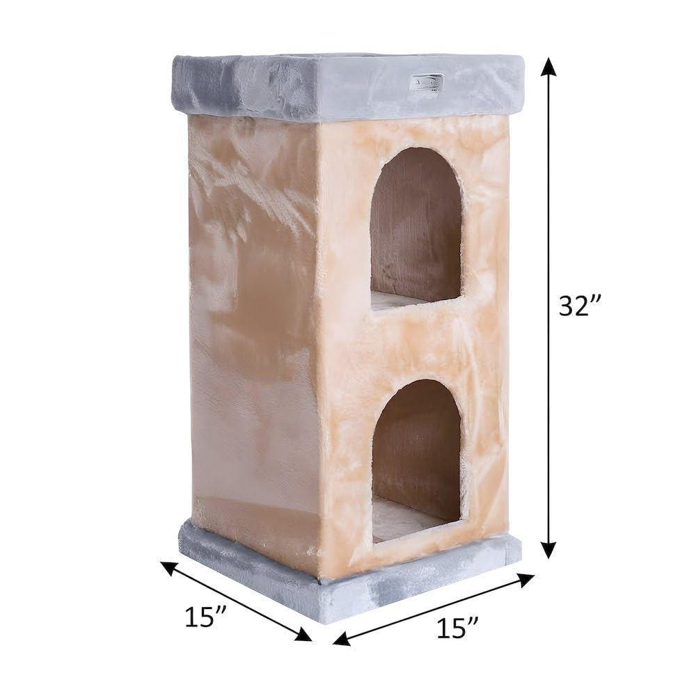 Pressed Wood Cat House with Sisal Scratching Carpet by Bison Pets – Engineered Wood, Beige