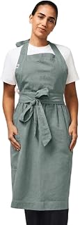 hedley & bennett Pinafore Apron, Cotton-Linen, Flared Skirt | 7oz 60/40 blend, cinched waist, adjustable ribbon ties, machine washable, 37.5x42.5in body, for cooking, baking & gardening