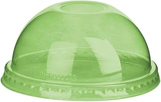 Vegware Compostable 96-Series Cold Cup Lids, Case of 1000, Clear Green Veridian Dome Lid with Straw Hole, Made From PLA Renewable Plant Based Plastic, Clear For Visibility