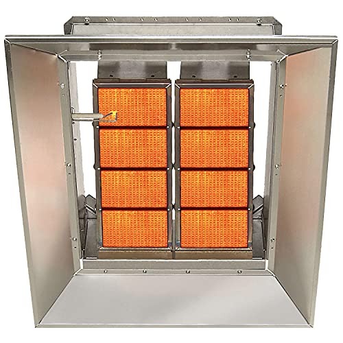 SunStar Natural Gas Heater Infrared Ceramic by GUM – 23.63"L x 26.5"W x 7.75"H, Aluminized Steel / Aluminum Reflectors, Silver, Model SG8-N
