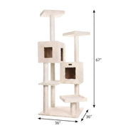 Pressed Wood Cat Tree with Dual Condos by Bison Pets – Engineered Wood, Beige