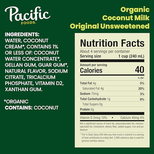 Pacific Foods Coconut Milk / 32 Fl Oz (Pack of 12) / Unsweetened Original Almond Milk