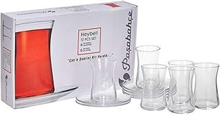 Heybeli Turkish Tea Glasses and Saucers Set - 6 Glasses 6 Saucers - Pasabahce Brand