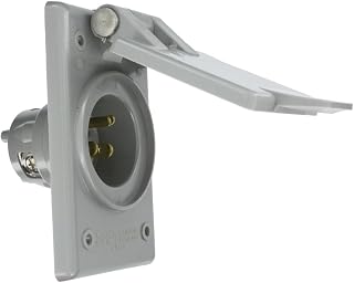 Leviton Straight Blade Flanged Male Power Inlet Receptacle, 15 A, 125 V, Nylon Face, Body And Strap, 5278-CWP, Gray