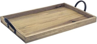 Front of The House Rustic Wood Rectangular Tray with Metal Handles - 13"L x 9"W
