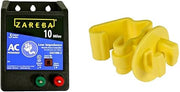 EAC10M-Z AC Powered Electric Fence Charger - 10 Mile Plug-In Electric Fence Energizer + Zareba ITY-Z Standard Snug-fitting T-Post Insulator, 25 per Bag, Yelllow