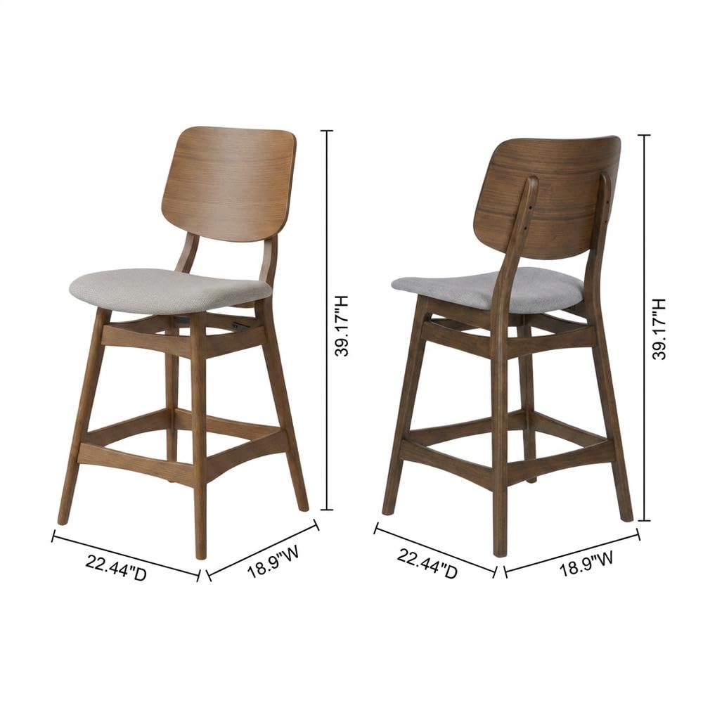 Solid Wood Counter Height Bar Stools Set of by Starlight Canyon Home – Solid + Manufactured Wood, Foam, Fabric (Polyester), Grey, Pack of 4