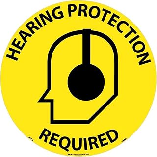 National Marker WFS16 Black/Yellow Pressure Sensitive Vinyl "Hearing Protection Required" Walk on Floor Sign, 17" Diameter